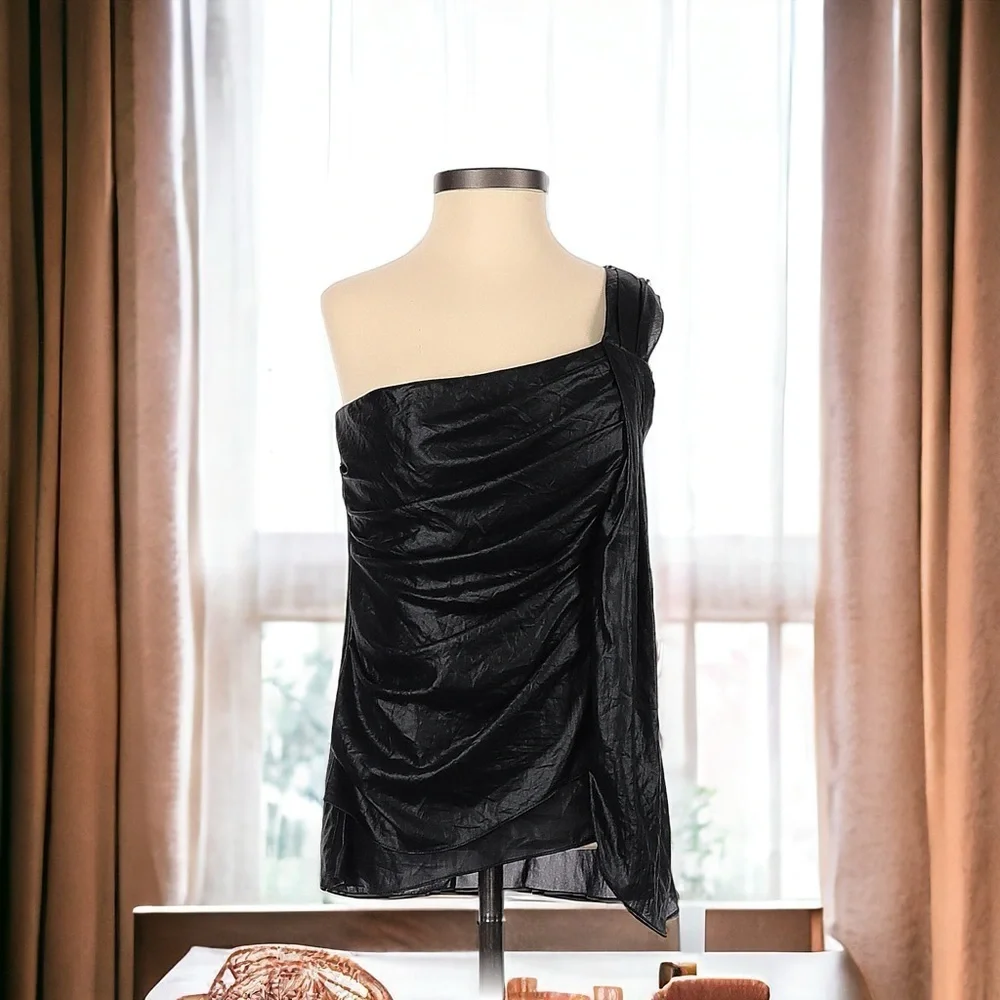 BCBGMaxAzria x Revolve Asymmetrical Draped One-Shoulder Top – Black – Size 0 - Picture 2 of 16